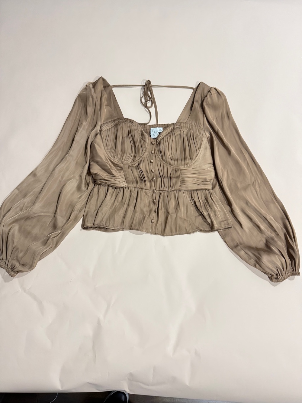 Joie Silk Blend Peplum Blouse Taupe Ruched Puff Sleeve Top S NWT - Picture 3 of 10